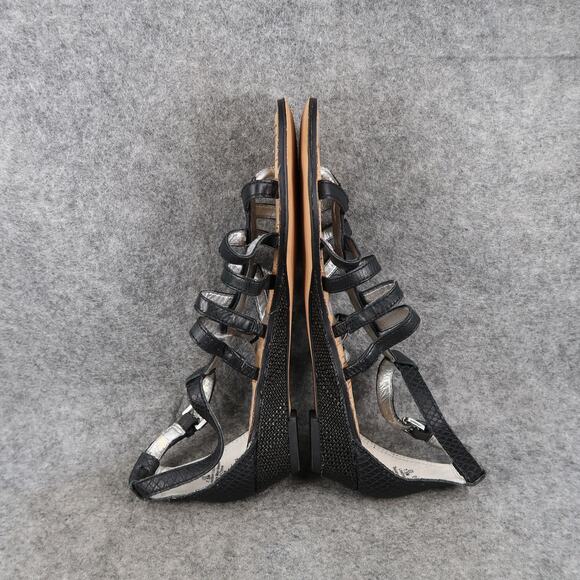 Sam Edelman Shoes Womens 7.5 Sandal Leather Caged Buckle Strappy Low Wedge Donna - Picture 8 of 12